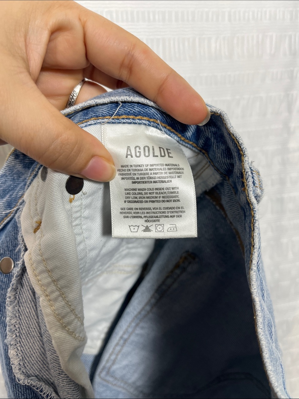 Agolde Criss Cross Light Blue High-Rise Frayed Denim Shorts Size 26 - Picture 9 of 12